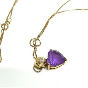 Women’s Amethyst Purple Heart Necklace With .03 Diamond 14k gold